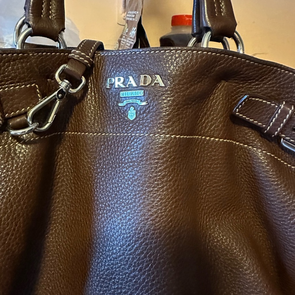 Prada Chocolate Leather Tote with Silver Accents